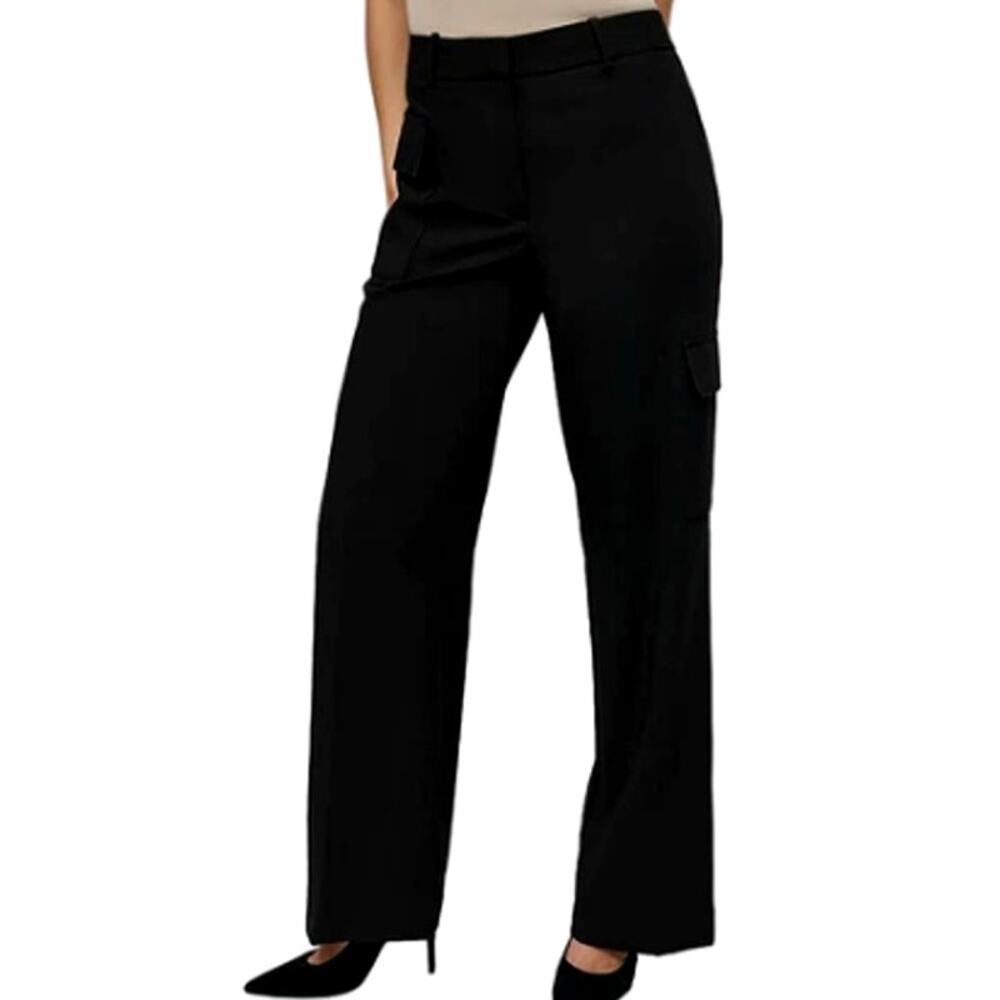 DKNY Donna Karan Asymmetrical Pocket Cargo Pants Wide Leg Black - Sz 8 - $109